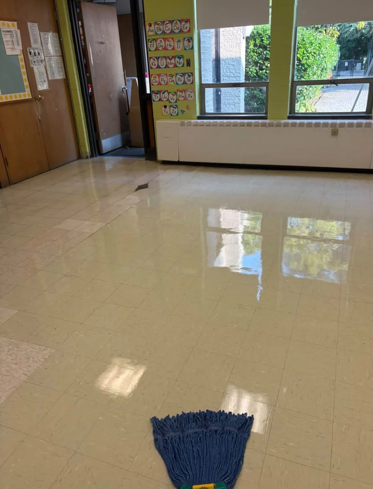Freshly mopped floor